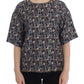 Dolce & Gabbana Gray Gold Key Print Silk Blouse Shirt