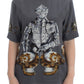 Dolce & Gabbana Gray Knight Crown Print Silk Blouse Top