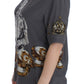 Dolce & Gabbana Gray Knight Crown Print Silk Blouse Top