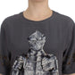 Dolce & Gabbana Gray Knight Crown Print Silk Blouse Top