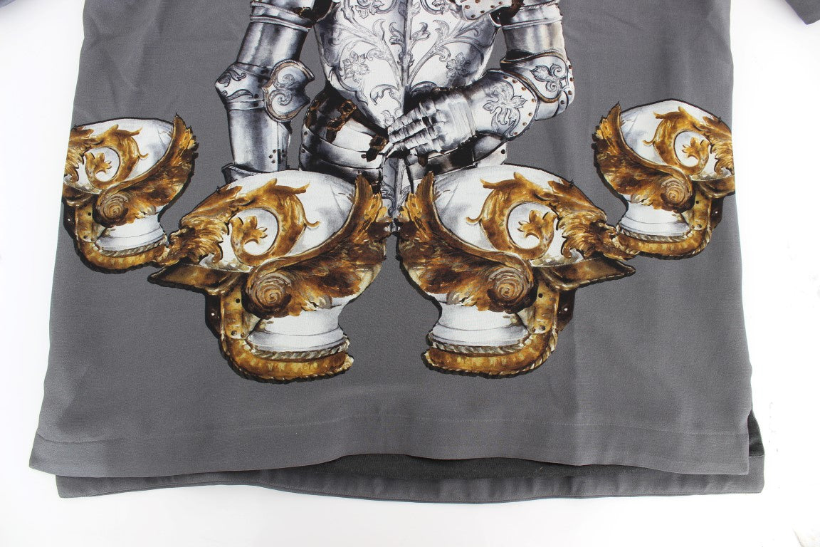 Dolce & Gabbana Gray Knight Crown Print Silk Blouse Top