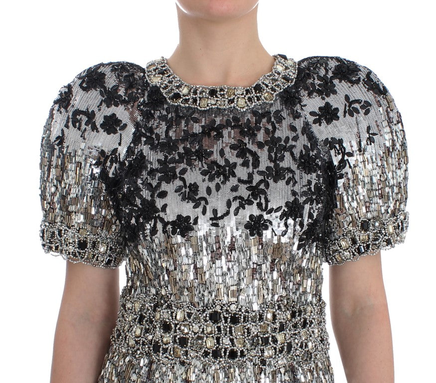 Dolce & Gabbana Silver Crystal Sequin Handmade Dress