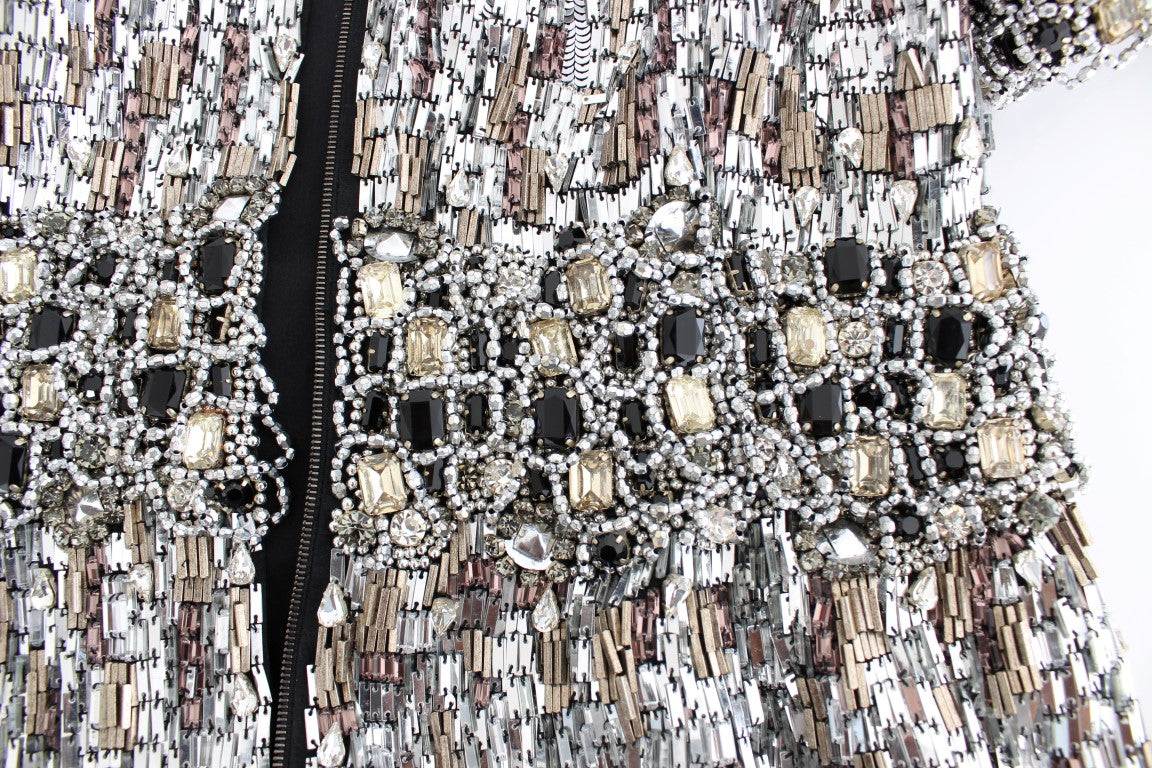 Dolce & Gabbana Silver Crystal Sequin Handmade Dress