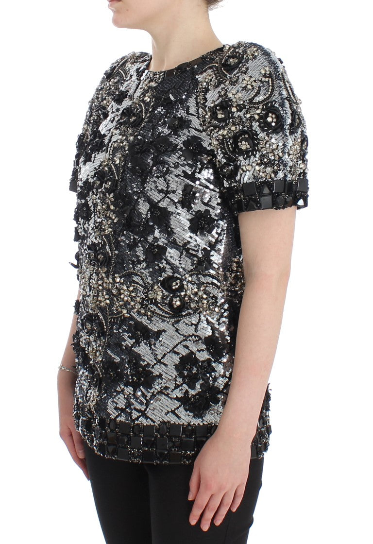 Dolce & Gabbana MASTERPIECE Black Silver Crystal Blouse