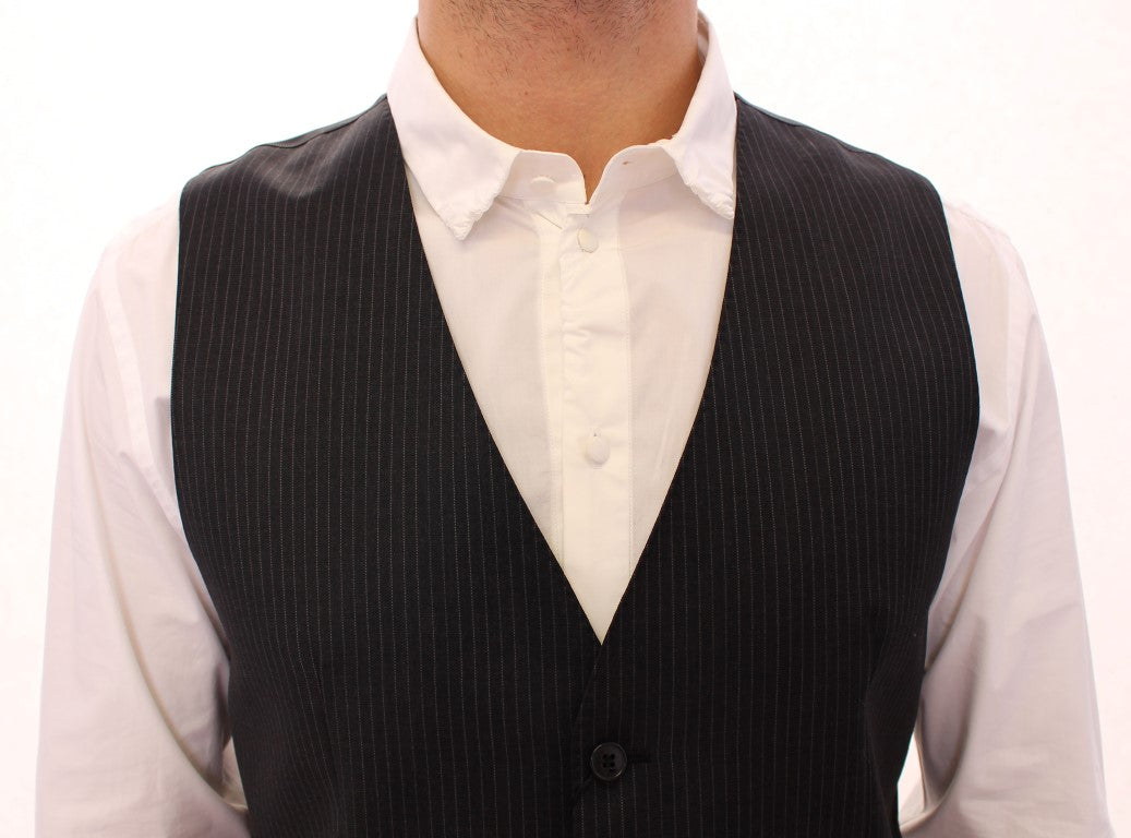 Dolce & Gabbana Gray Striped Wool Single Breasted Vest