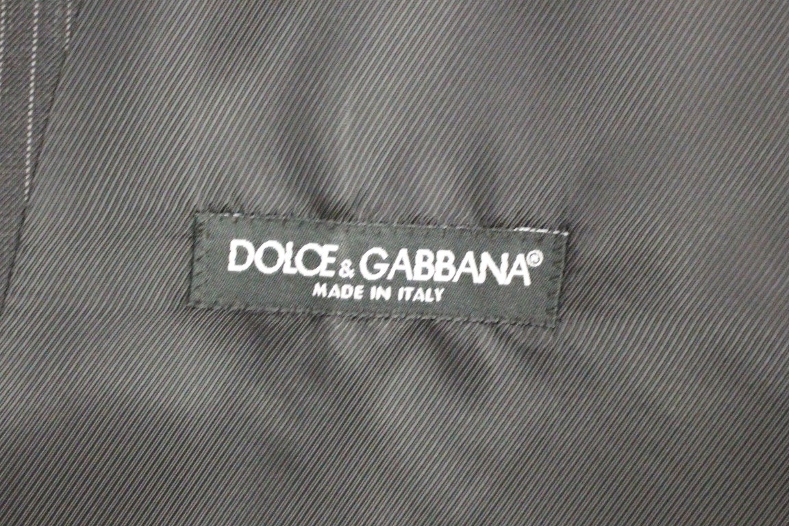 Dolce & Gabbana Gray Striped Wool Single Breasted Vest