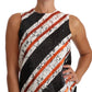 Dolce & Gabbana Black White Orange Stripe Sequin Floral Lace Shift Dress