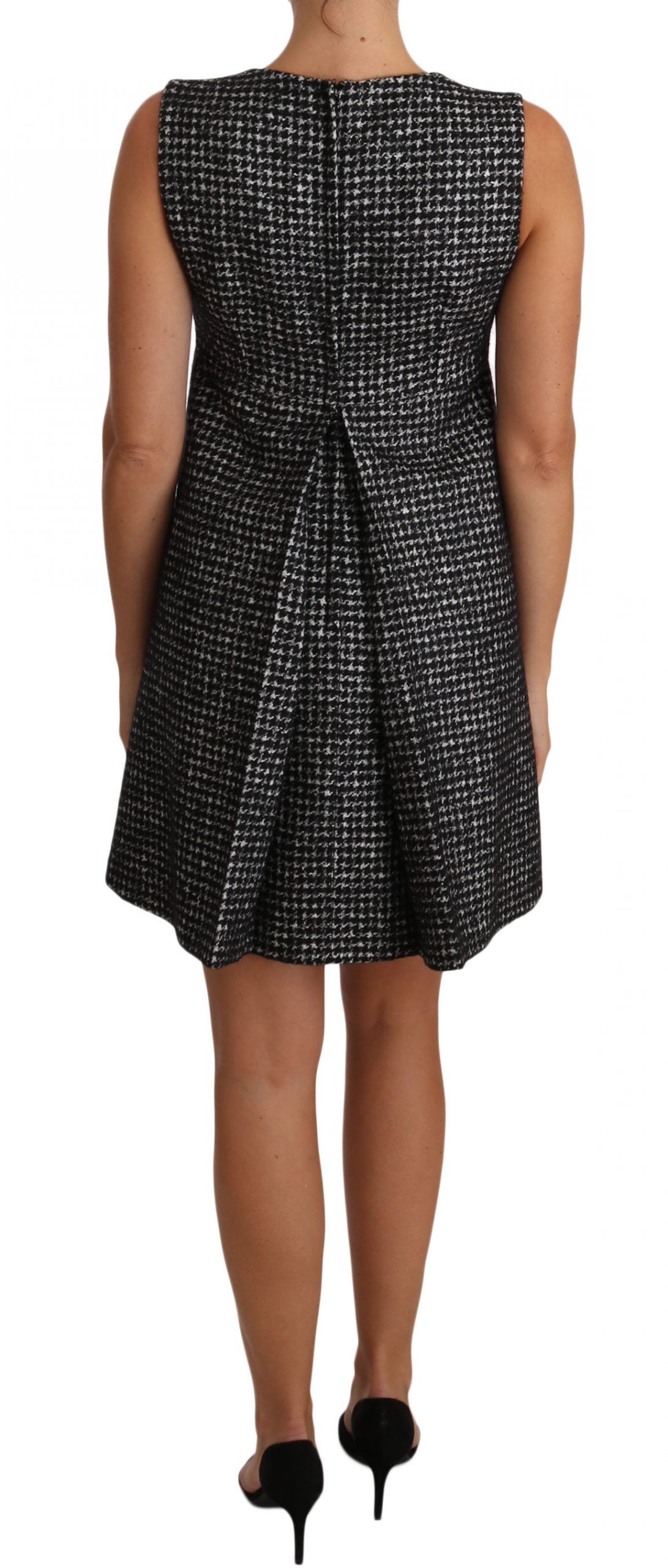 Dolce & Gabbana Gray Houndstooth Floral Appliqué Shift Mini Dress