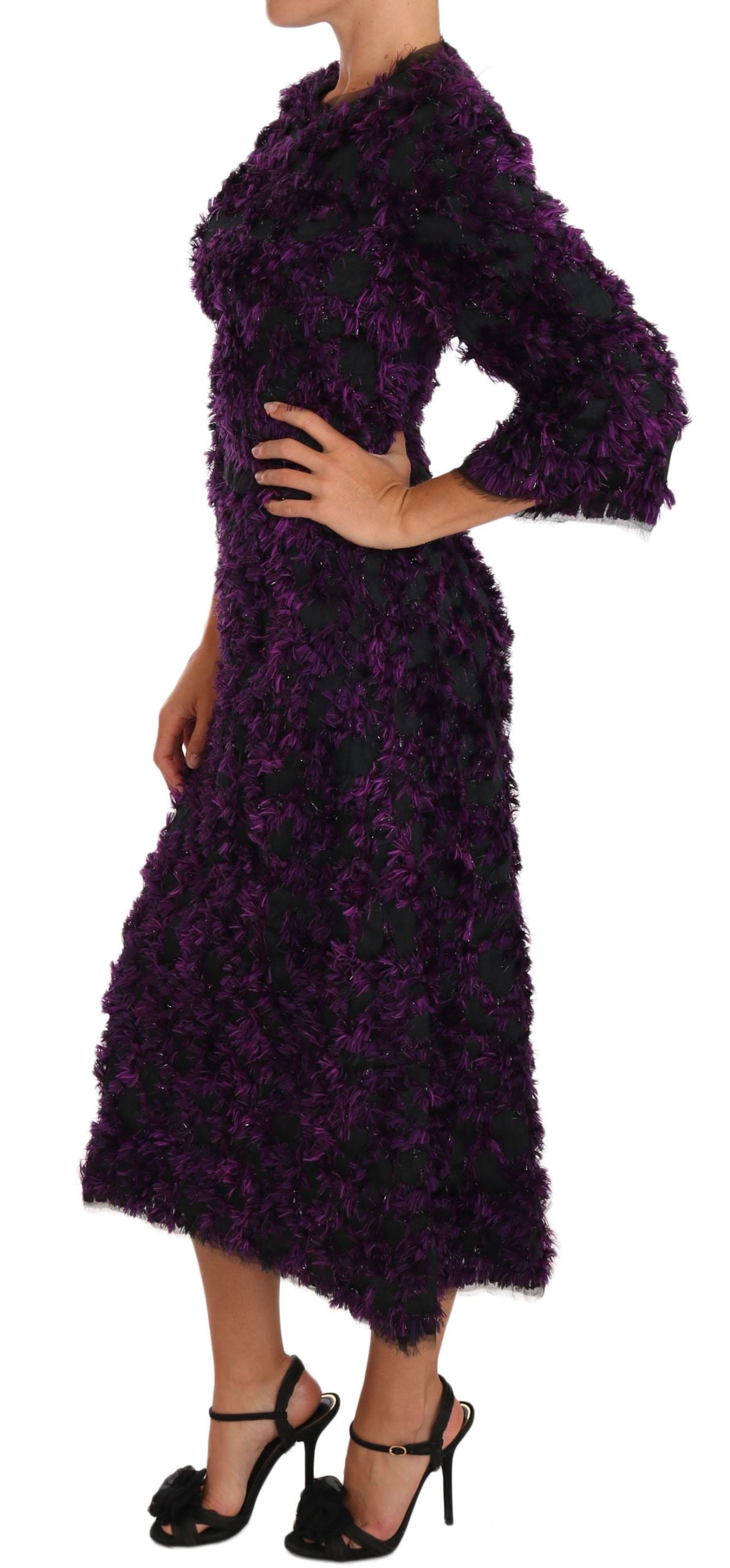 Dolce & Gabbana Purple Fringe Midi Sheath Dress