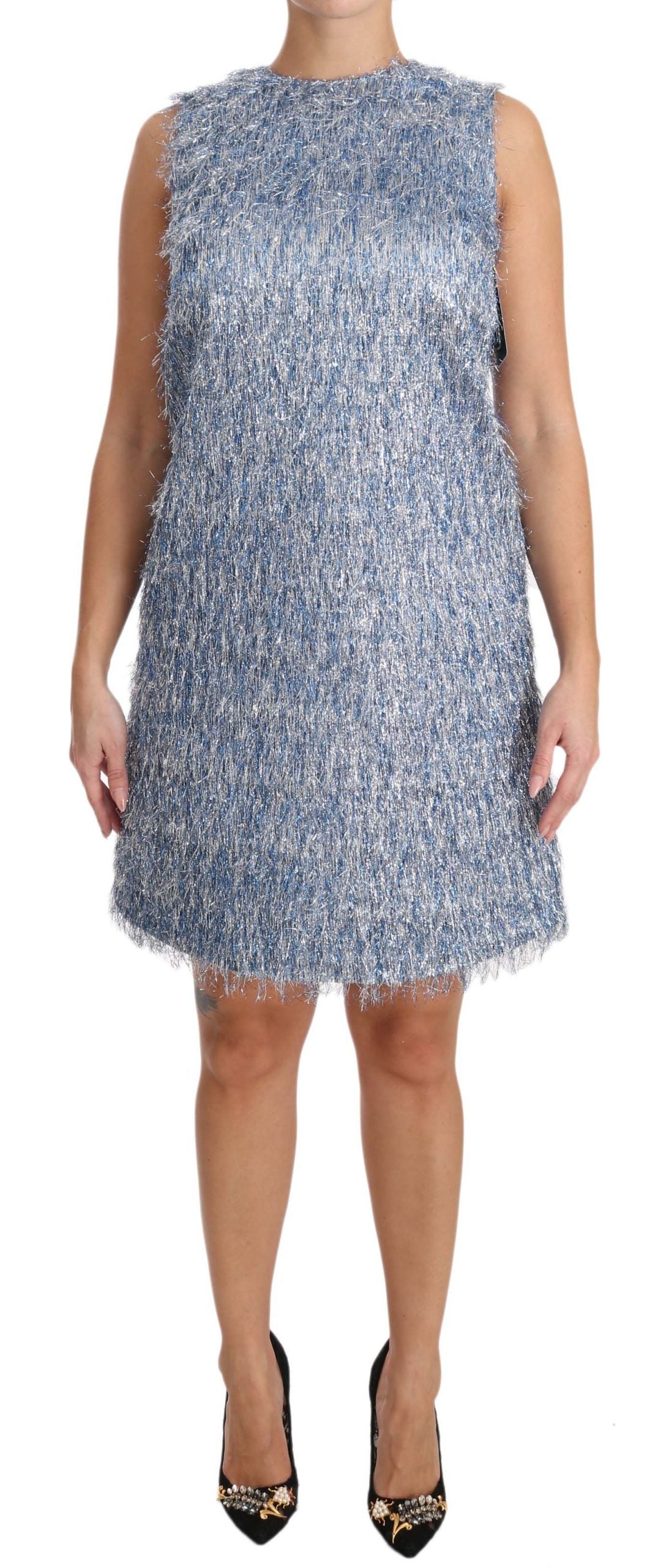 Dolce & Gabbana Light Blue Fringe Shift Gown Dress