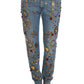 Dolce & Gabbana Light Blue Crystal Roses Heart Embellished Boyfriend Jeans