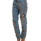 Dolce & Gabbana Light Blue Crystal Roses Heart Embellished Boyfriend Jeans