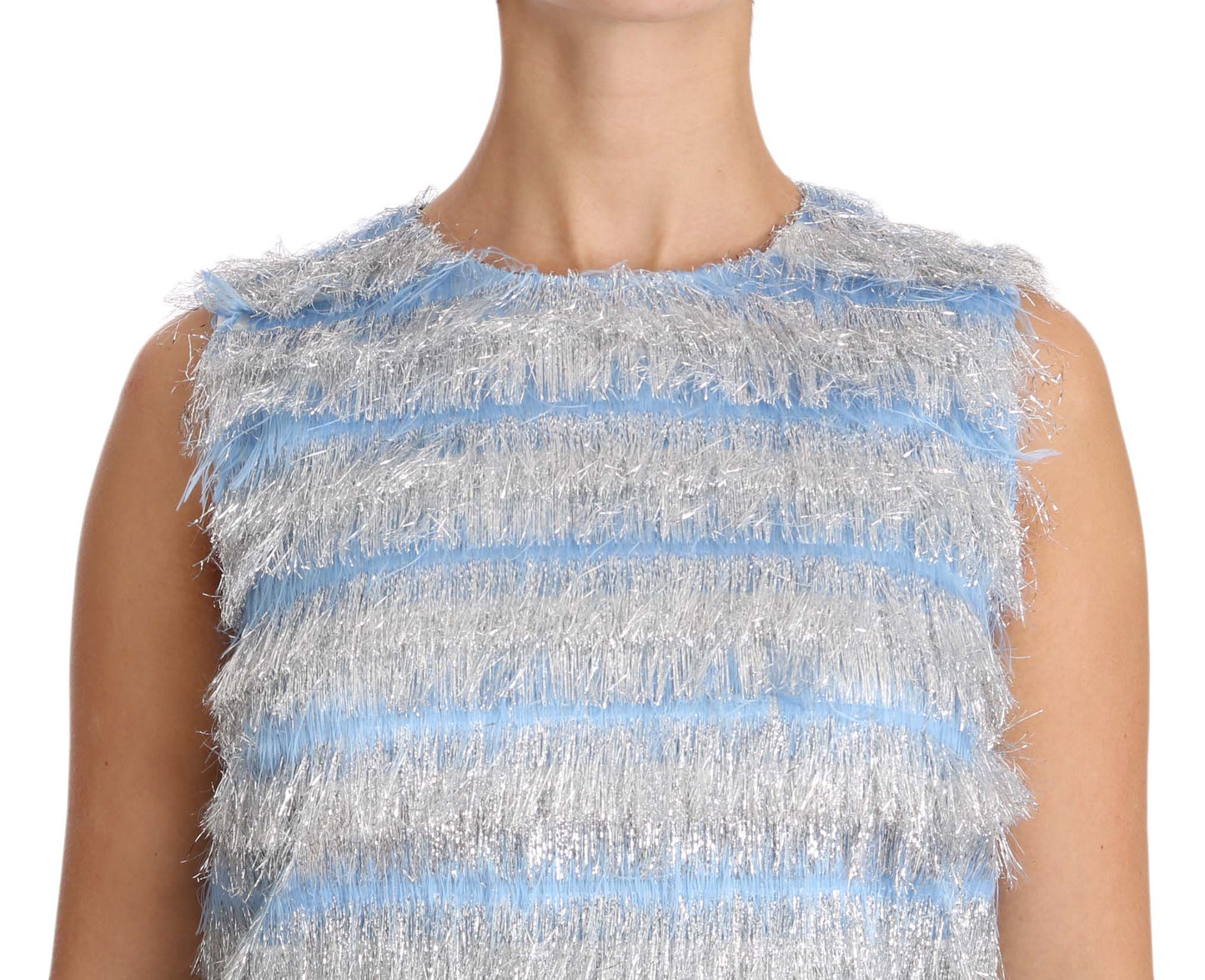 Dolce & Gabbana Light Blue Silver Fringe Shift Dress