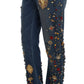 Dolce & Gabbana Sicily Blue Crystal Roses Gold Heart Embellished Boyfriend Jeans