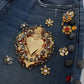 Dolce & Gabbana Sicily Blue Crystal Roses Gold Heart Embellished Boyfriend Jeans