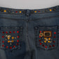 Dolce & Gabbana Sicily Blue Crystal Roses Gold Heart Embellished Boyfriend Jeans