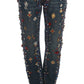 Dolce & Gabbana Blue Crystal Roses Heart Embellished Boyfriend Jeans