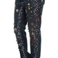 Dolce & Gabbana Blue Crystal Roses Heart Embellished Boyfriend Jeans