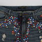 Dolce & Gabbana Blue Crystal Roses Heart Embellished Boyfriend Jeans