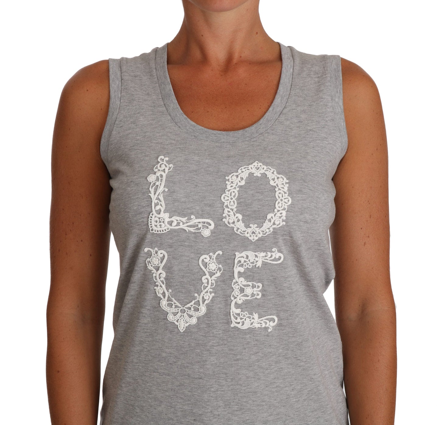 Dolce & Gabbana Gray and white Cami Tank Gray LOVE Cotton Top