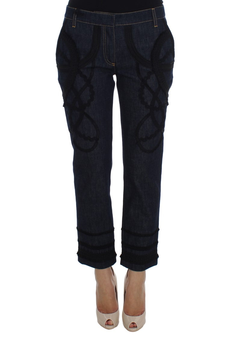 Dolce & Gabbana Blue Black Embroidery CAPRI Torero Jeans