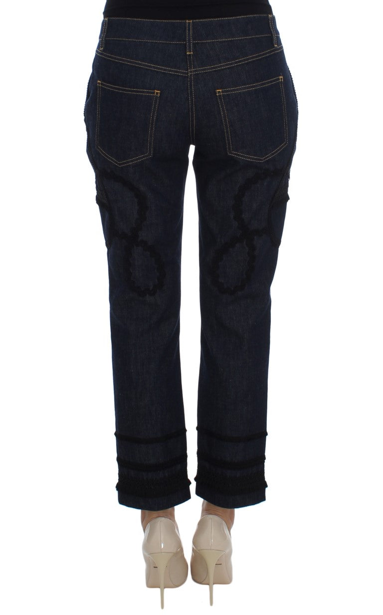 Dolce & Gabbana Blue Black Embroidery CAPRI Torero Jeans