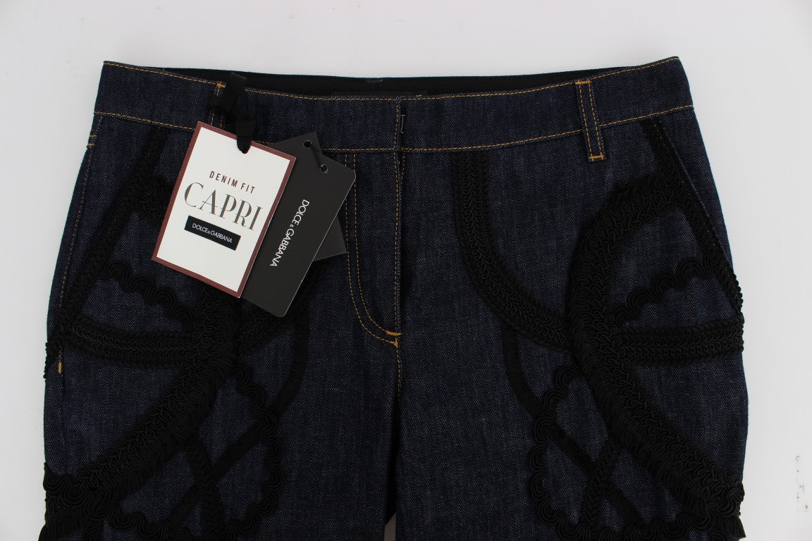 Dolce & Gabbana Blue Black Embroidery CAPRI Torero Jeans