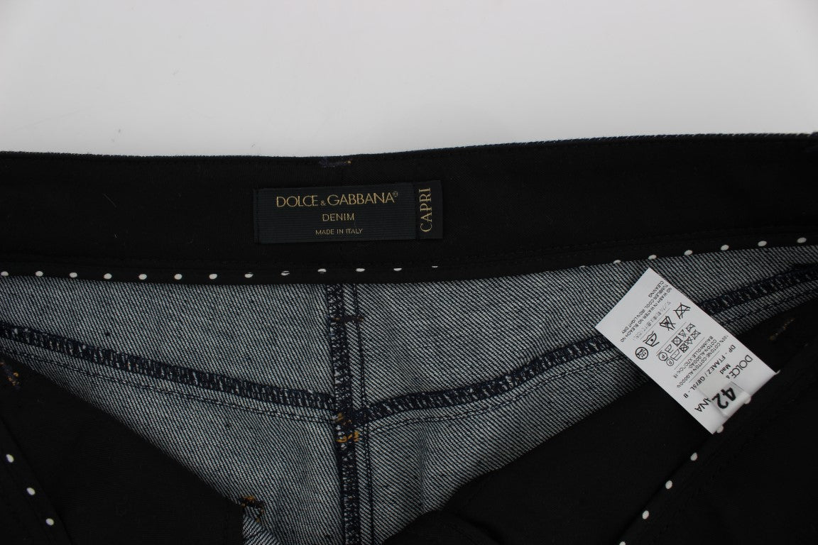 Dolce & Gabbana Blue Black Embroidery CAPRI Torero Jeans