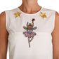 Dolce & Gabbana White Silk Embellished Crystal Sequin Fairy Top