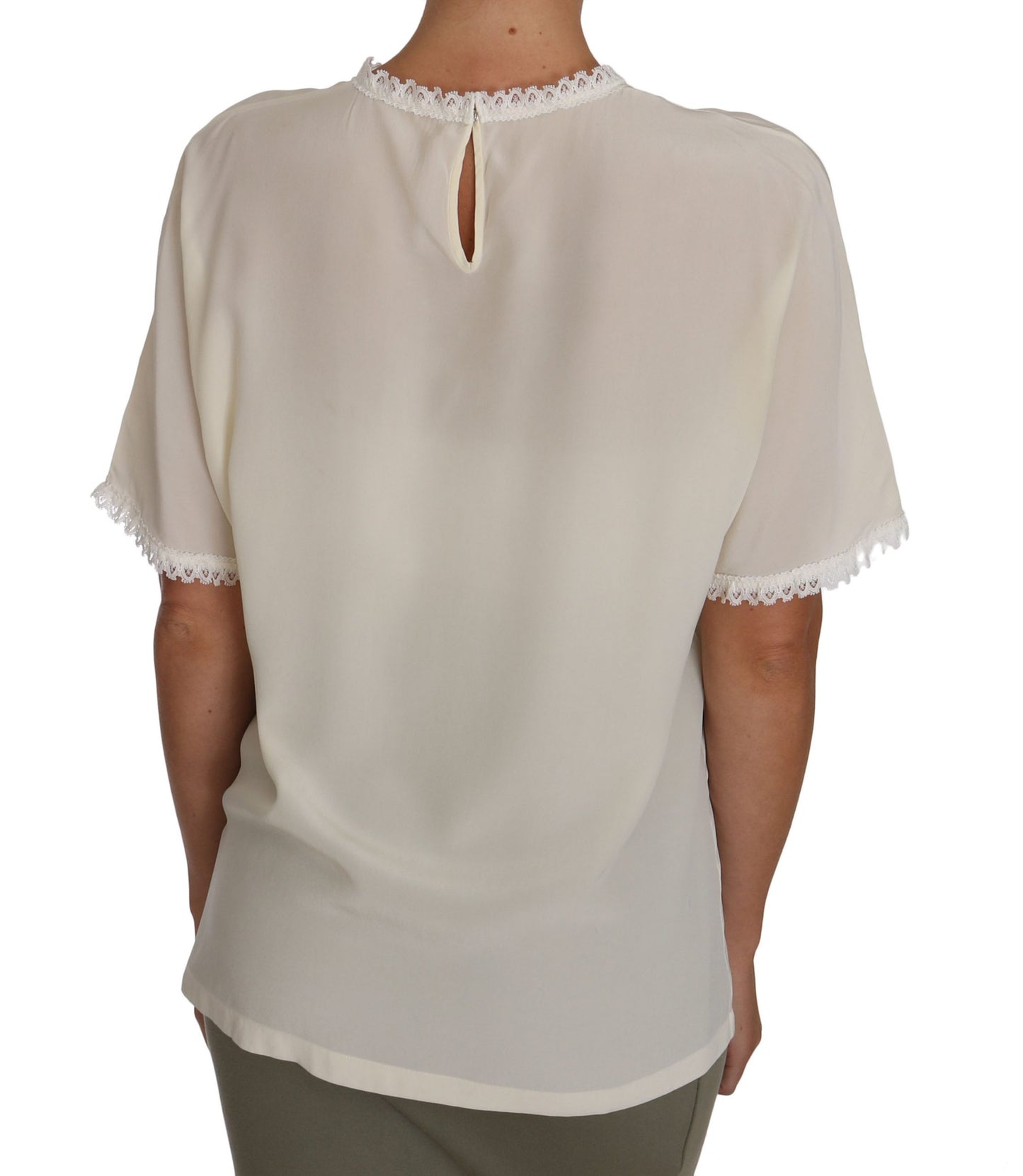 Dolce & Gabbana White Cream Silk Lace Top Blouse T-Shirt