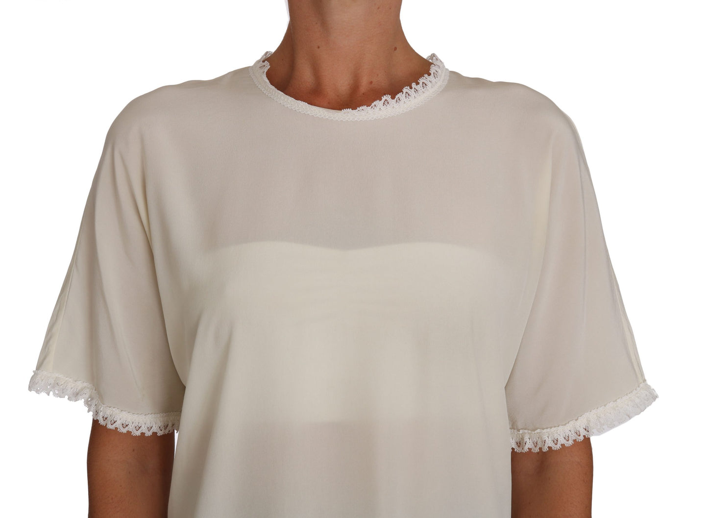 Dolce & Gabbana White Cream Silk Lace Top Blouse T-Shirt