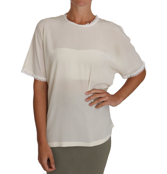 Dolce & Gabbana White Cream Silk Lace Top Blouse T-Shirt