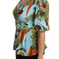 Dolce & Gabbana Blue Vegetable Print Silk Blouse Top