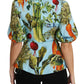 Dolce & Gabbana Blue Vegetable Print Silk Blouse Top