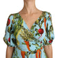 Dolce & Gabbana Blue Vegetable Print Silk Blouse Top