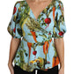 Dolce & Gabbana Blue Vegetable Print Silk Blouse Top