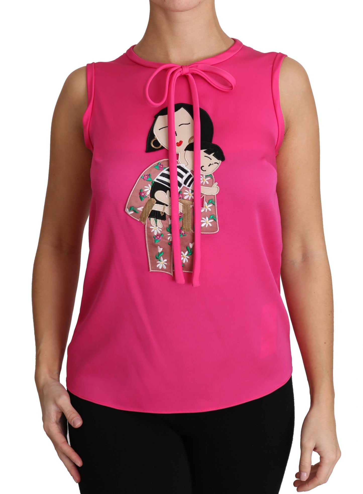 Dolce & Gabbana Pink Family Silk Tank  Mama Blouse Top Shirt