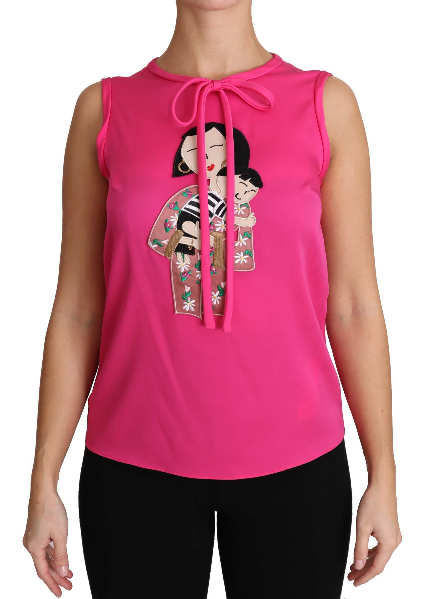 Dolce & Gabbana Pink Family Silk Tank  Mama Blouse Top Shirt