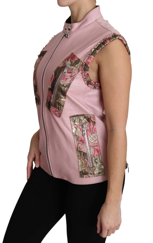 Dolce & Gabbana Pink Zippered Lamb Sleeveless Vest Leather Jacket