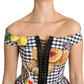 Dolce & Gabbana Black and White Corset Blouse Sicily Lemon Check Top