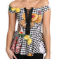 Dolce & Gabbana Black and White Corset Blouse Sicily Lemon Check Top