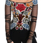 Dolce & Gabbana Elegant Multicolor Floral Applique Sheer Sleeves Top