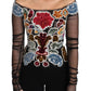 Dolce & Gabbana Elegant Multicolor Floral Applique Sheer Sleeves Top