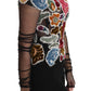 Dolce & Gabbana Elegant Multicolor Floral Applique Sheer Sleeves Top