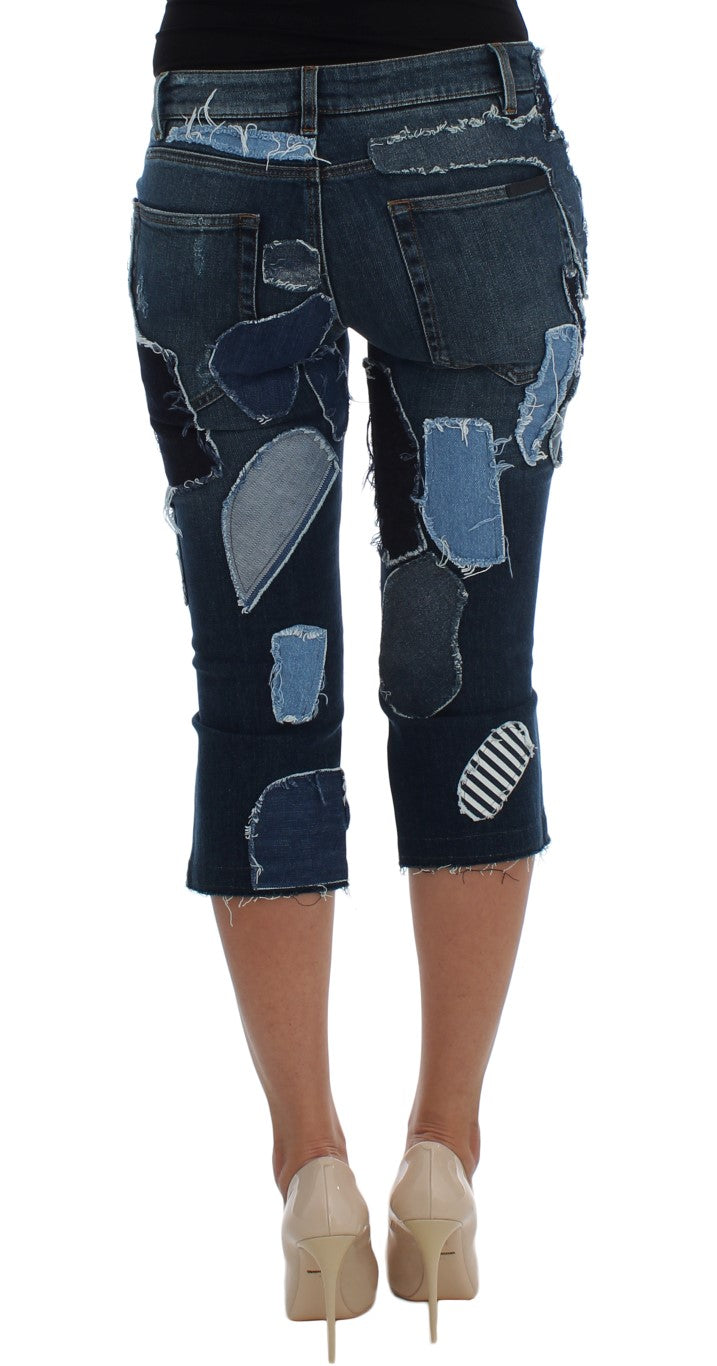 Dolce & Gabbana Stretch Blue Patchwork Jeans Shorts