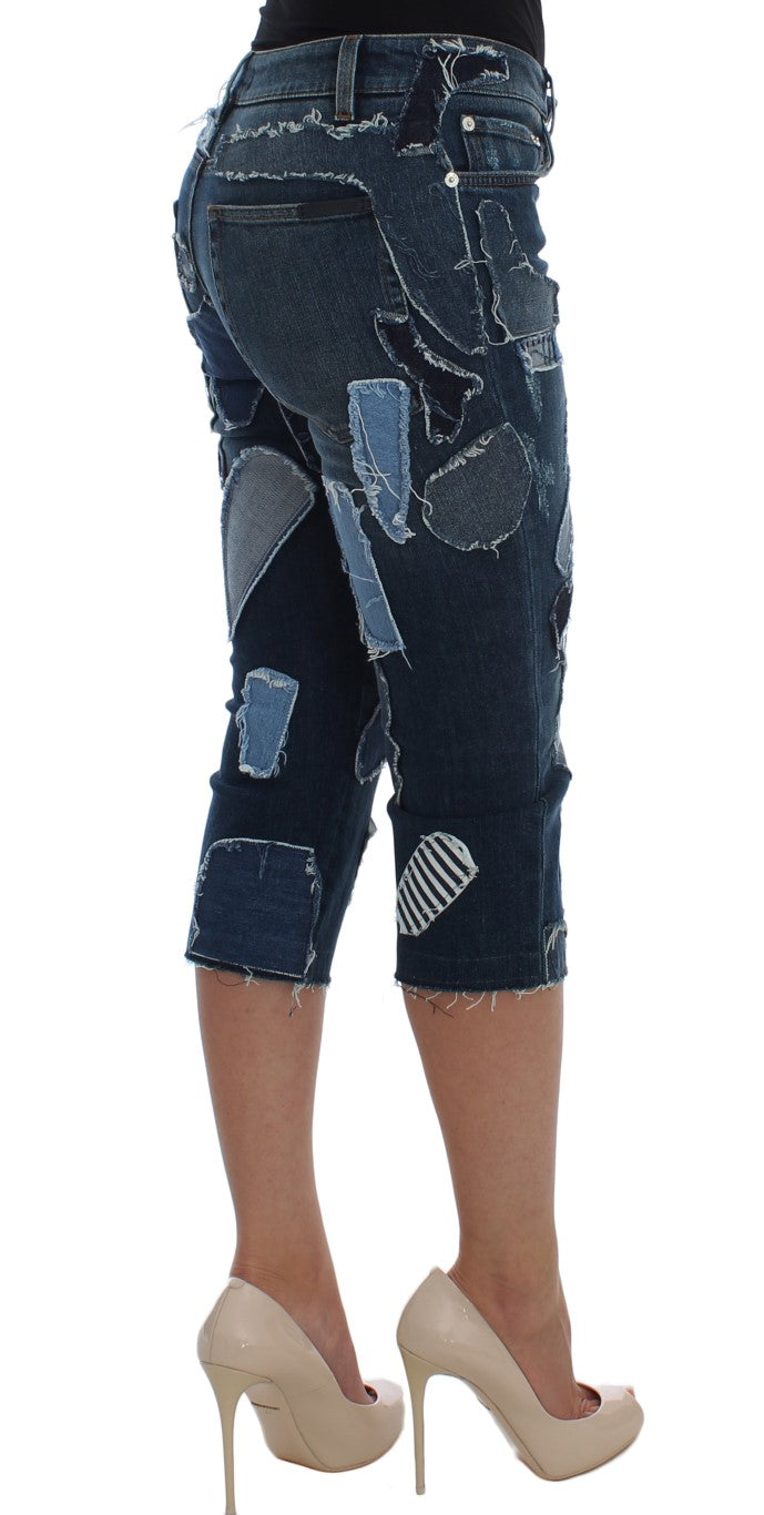 Dolce & Gabbana Stretch Blue Patchwork Jeans Shorts