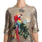 Dolce & Gabbana Gold Sequined Parrot Crystal Blouse