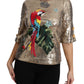 Dolce & Gabbana Gold Sequined Parrot Crystal Blouse