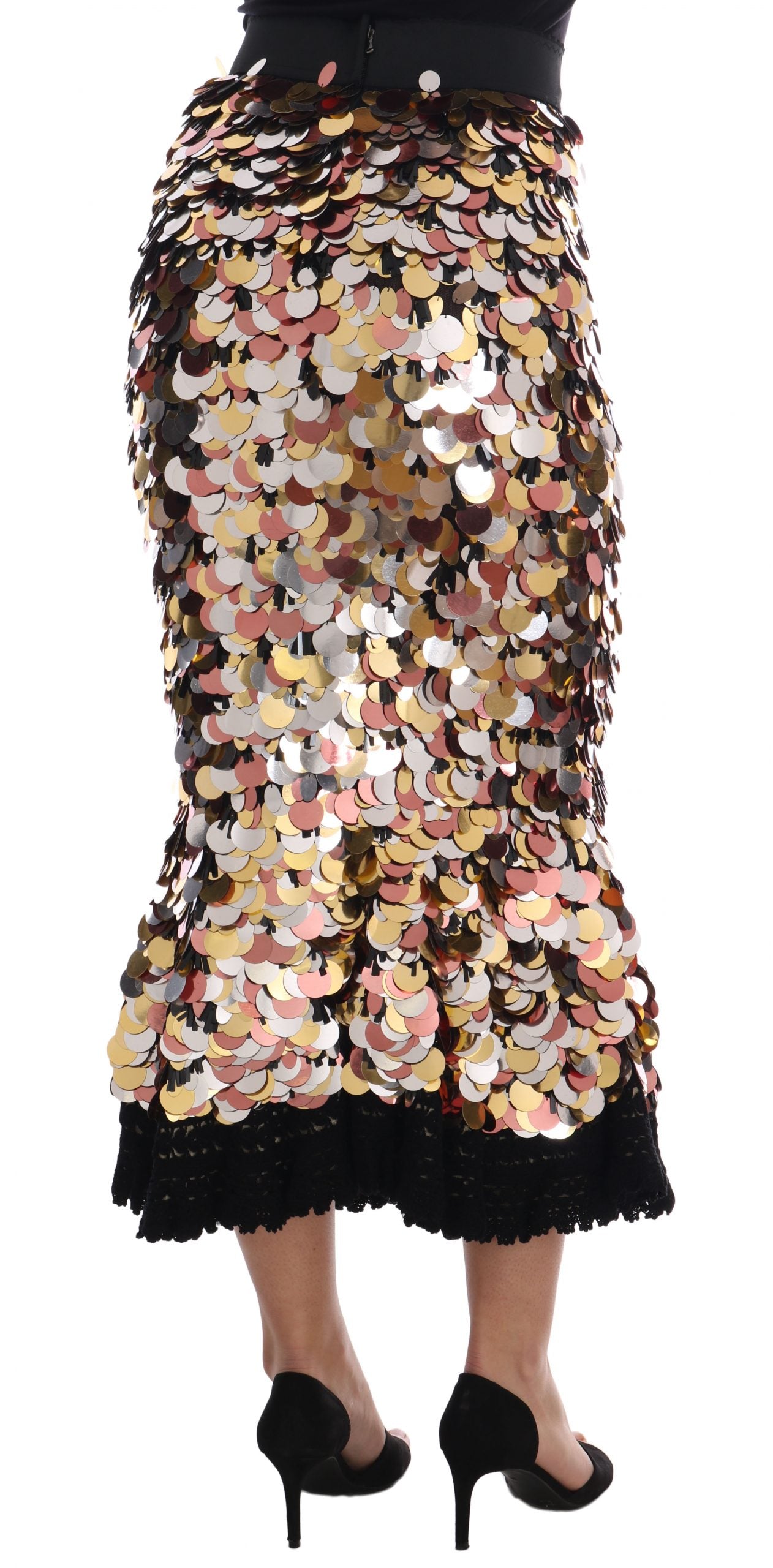 Dolce & Gabbana Gold Sequined Peplum High Waist Pencil Skirt