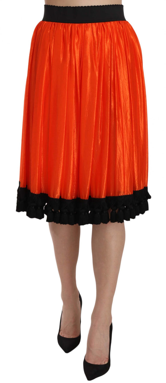 Dolce & Gabbana Orange High Waist Knee Length Skirt